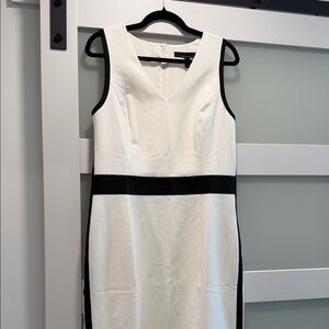 White House Black Market Black and White V-Neck Midi Dress